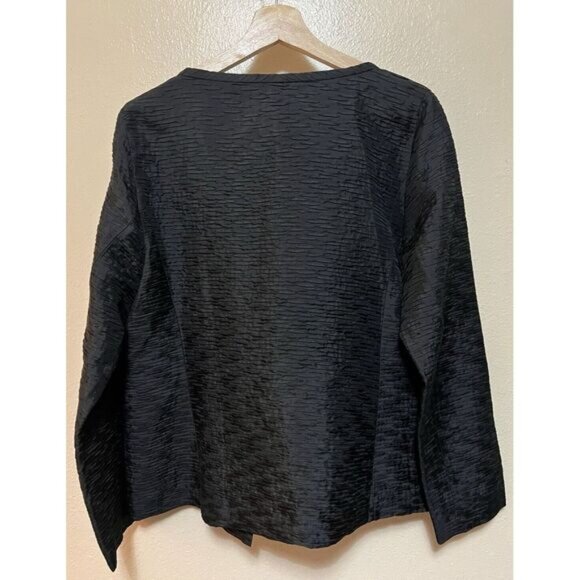 EILEEN FISHER Open Jacket 100% Silk Black Crinkle Open Magnet Closure Women's S - Picture 5 of 16